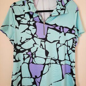 Simplicite Jamie Sadock Women's Large Teal Blue Zip Short Sleeve Golf Polo Shirt